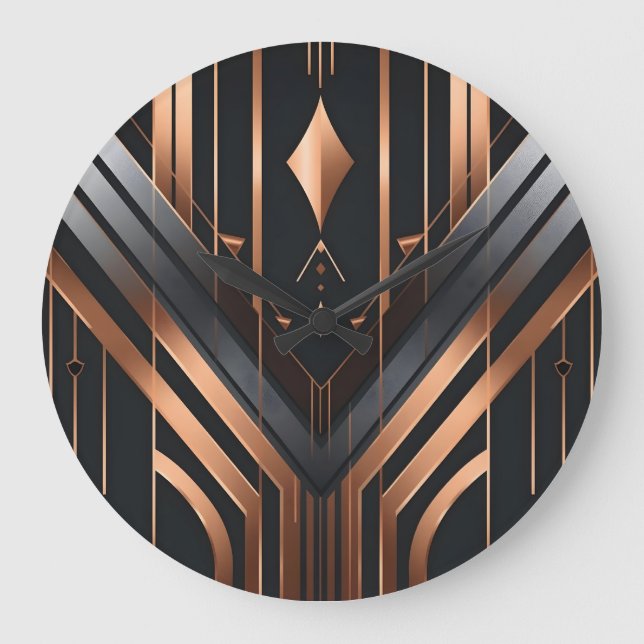 Art Deco Koppar & Silver Geometrisk Design Stor Klocka (Framsida)