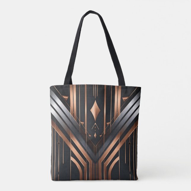 Art Deco Koppar & Silver Geometrisk Design Tygkasse (Baksida)