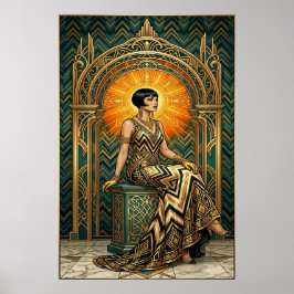 Art Deco Körsbärsblomstrande Tron Guld Poster