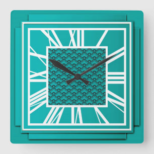 Art déco krickablått fyrkantig klocka