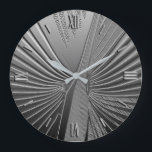 Art Deco-krom handflatan löv Stor Klocka<br><div class="desc">Art Deco-temat mönster baserat på ett stiliserat handflatan löv,  som har en 3-d-effekt i silver-krom färg</div>