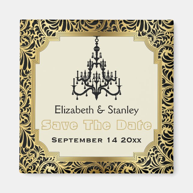 Art Deco-kronljustavla bröllop Save the Date Magnet (Framsidan)