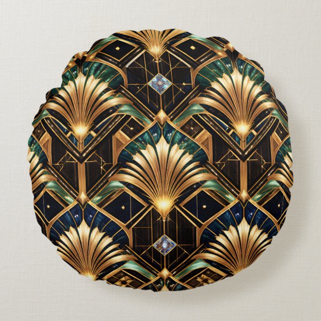 Art deco kudde guld smaragd svart geometrisk lyx (Framsidan)