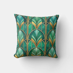 Art deco-kudde med geometriskt grönt mönster kudde