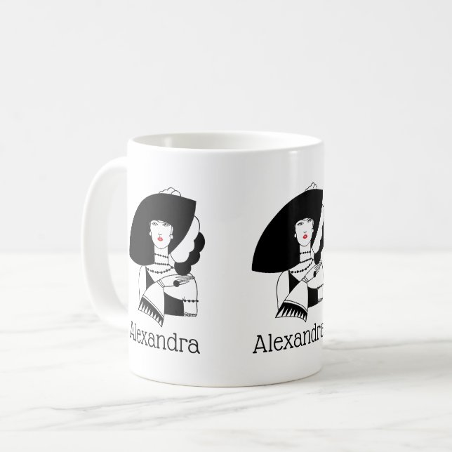Art Deco Kvinna i stor hatt Handskar RL Kaffemugg (Framsida vänster)