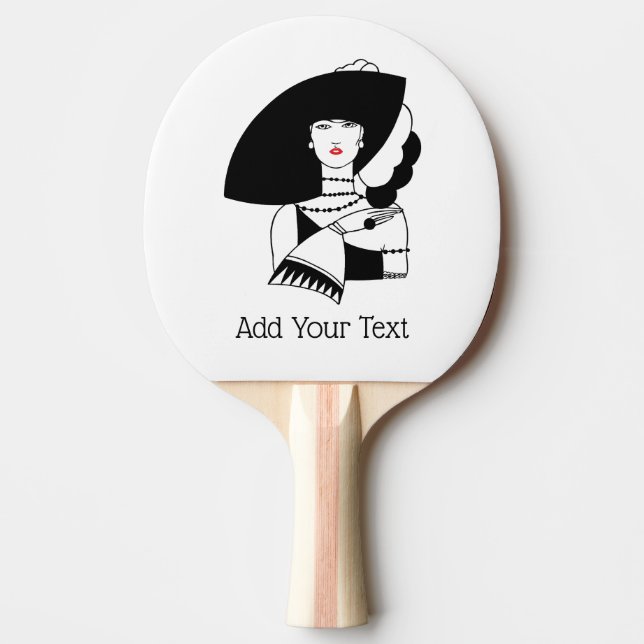 Art Deco Kvinna i stor hatt Handskar RL Pingisracket (Framsidan)