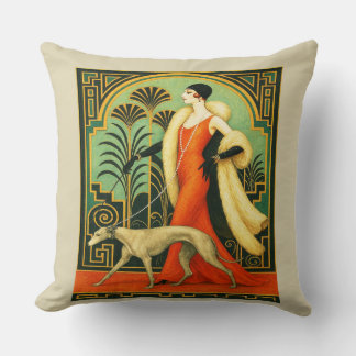 Art Deco Lady with Dog  Kudde