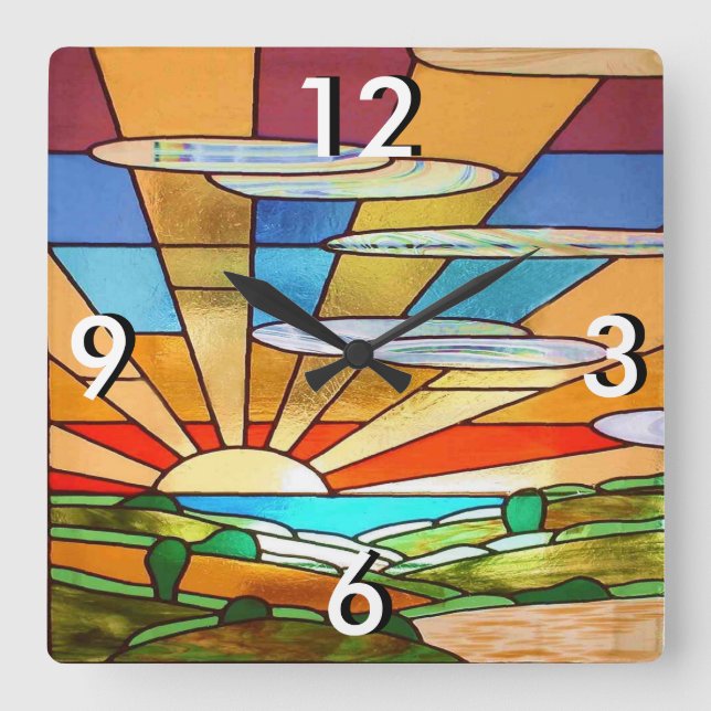 Art Deco-lagat glas 1 Fyrkantig Klocka (Framsida)