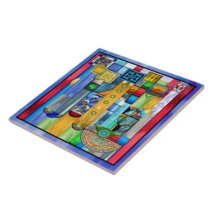 Art Deco-lagat glas 1 Kakelplatta