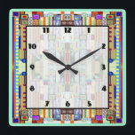 Art Deco-lagat glas 2 Fyrkantig Klocka<br><div class="desc">10, 75-tums x 10, 75-tums akrylväggklocka med en bild av en nedfläckad glasbild med Art Deco-flair,  vilket påminner om vissa 1920-talsverk. Grönt gräns. Lättläst klocka ansikte på vit transparent ruta med tunt svart gräns. Visa hela samlingen för detta och klockan i avsnittet HOME.</div>