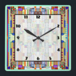 Art Deco-lagat glas 2 Fyrkantig Klocka<br><div class="desc">10, 75-tums x 10, 75-tums akrylväggklocka med en bild av en nedfläckad glasbild med Art Deco-flair,  vilket påminner om vissa 1920-talsverk. Grönt gräns. Lättläst klocka ansikte på vit transparent ruta med tunt svart gräns. Visa hela samlingen för detta och klockan i avsnittet HOME.</div>