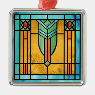 Art Deco-lagat glas 3 Julgransprydnad Metall