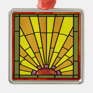Art Deco-lagat glas 3 Julgransprydnad Metall