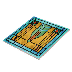 Art Deco-lagat glas 3 Kakelplatta