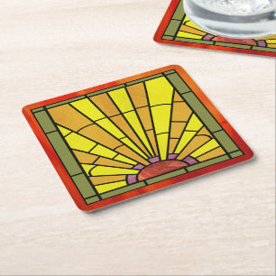 Art Deco-lagat glas 3 Underlägg Papper Kvadrat