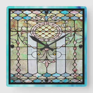 Art Deco-lagat glas 4 Fyrkantig Klocka