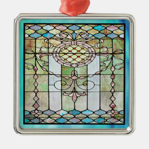 Art Deco-lagat glas 4 Julgransprydnad Metall