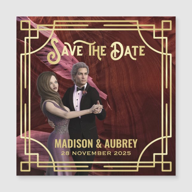 Art Deco Lägg till din fotoElegant Guld Spara datu (Framsida)