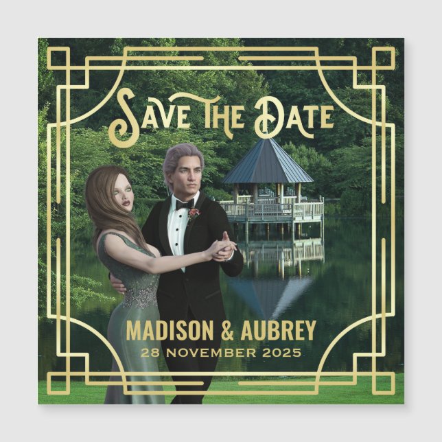 Art Deco Lägg till din fotoElegant Guld Spara datu (Framsida)