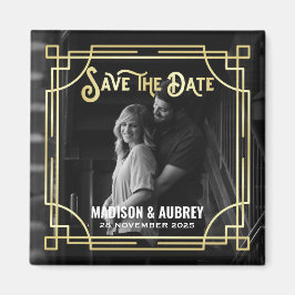 Art Deco Lägg till din fotoElegant Guld Spara datu Magnet