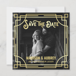 Art Deco Lägg till din fotoElegant Guld Spara datu Magnetisk Inbjudningskort