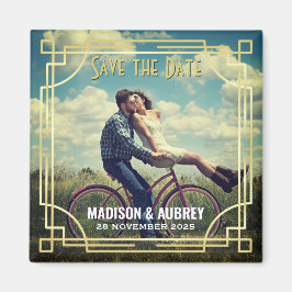 Art Deco Lägg till fotot Spara datum Guld Gatsby Magnet