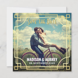 Art Deco Lägg till fotot Spara datum Guld Gatsby Magnetisk Inbjudningskort