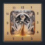 Art Deco Lalique Stil Clock. Fyrkantig Klocka<br><div class="desc">Jag har skapat den vackra Art Deco "Lalique"-klockan på Stil. Det vackra centret var Ai Generated. Jag har lagt till ett lalique-typsnitt i en komplimang bakgrund och gjort det till en vacker kvadratur för ditt hem. Den här klockan är 10 x 10 tum.</div>