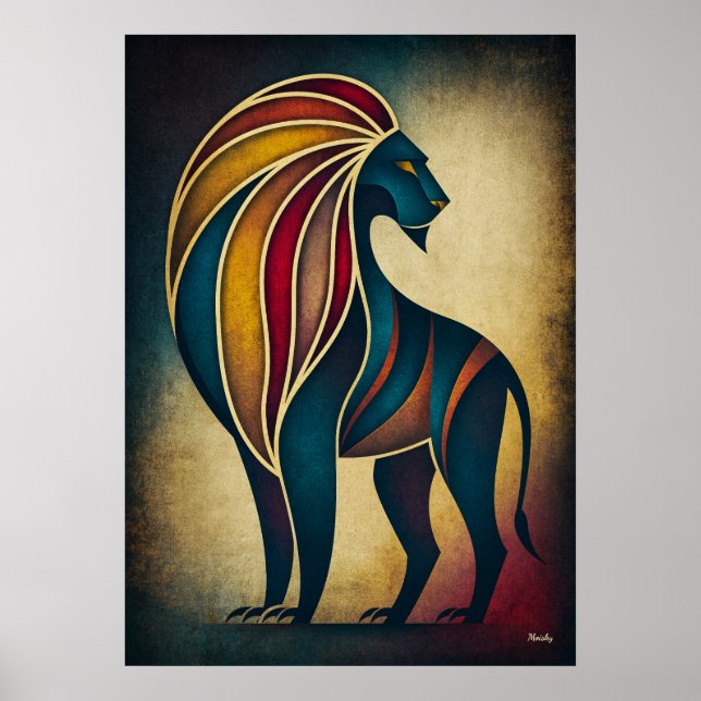 Art Deco Lejon Abstrakt Geometrisk Djur Väggkonst (Framsidan)