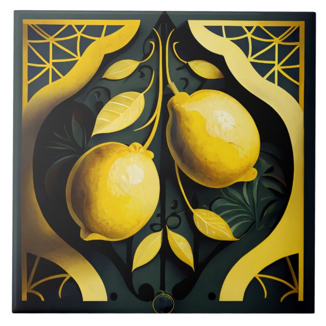 Art Deco Lemons Kakelplatta (Framsidan)