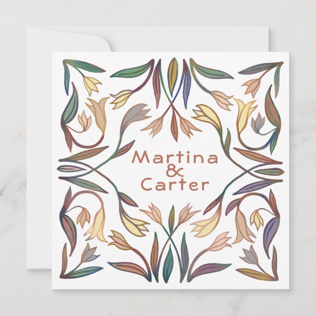 Art Deco Lilies Handmade Blommigt Boho Bröllop Inbjudningar (Baksida)