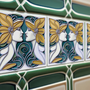 Art Deco Lilies Wall Decor Art nouveau Kakelplatta