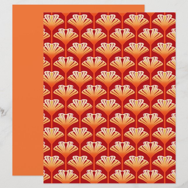 Art Deco-lilja, Tangerineorange och Guld (Fram/baksida)