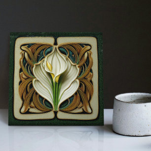 Art Deco Lilly Wall Decor Art nouveau Ceramic Tile Kakelplatta