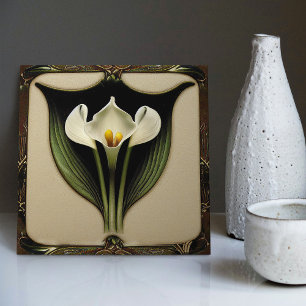 Art Deco Lilly Wall Decor Art nouveau Ceramic Tile Kakelplatta