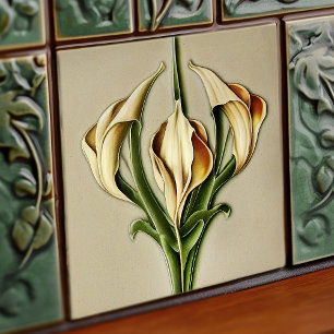 Art Deco lilly Wall Decor Art nouveau Kakelplatta