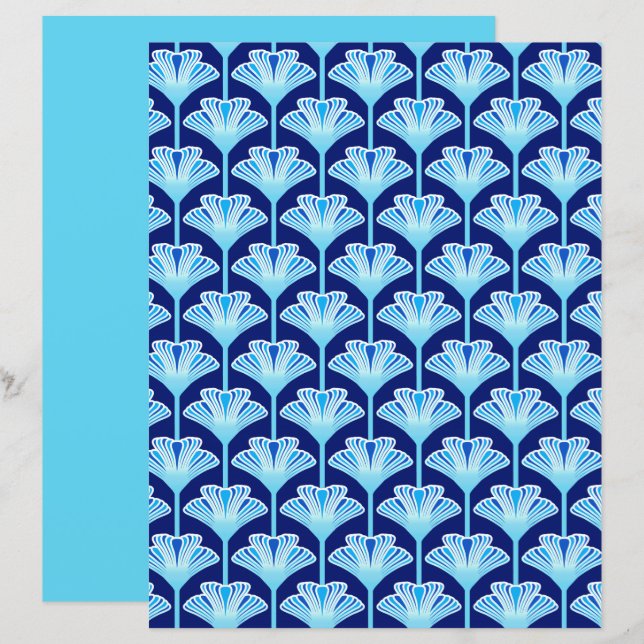Art Deco Lily, Cobalt Blue, Aqua and White (Fram/baksida)