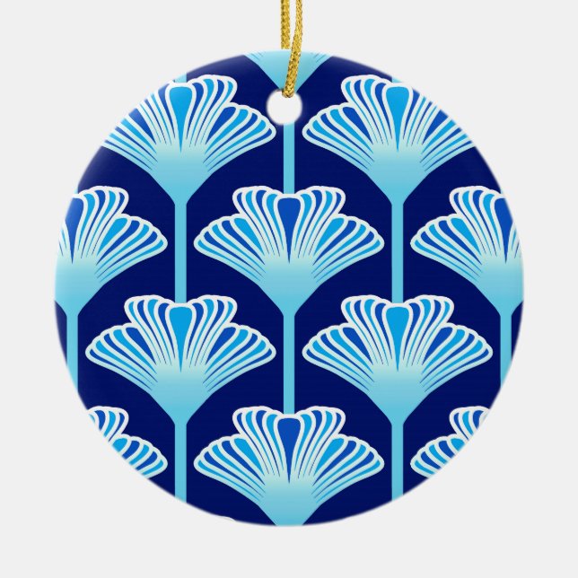 Art Deco Lily, Cobalt Blue, Aqua and White Julgransprydnad Keramik (Framsidan)
