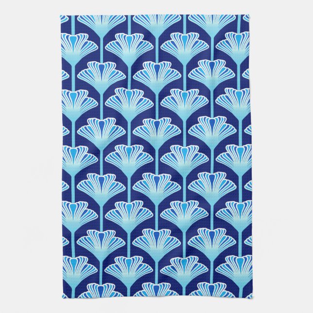 Art Deco Lily, Cobalt Blue, Aqua and White Kökshandduk (Vertikal)