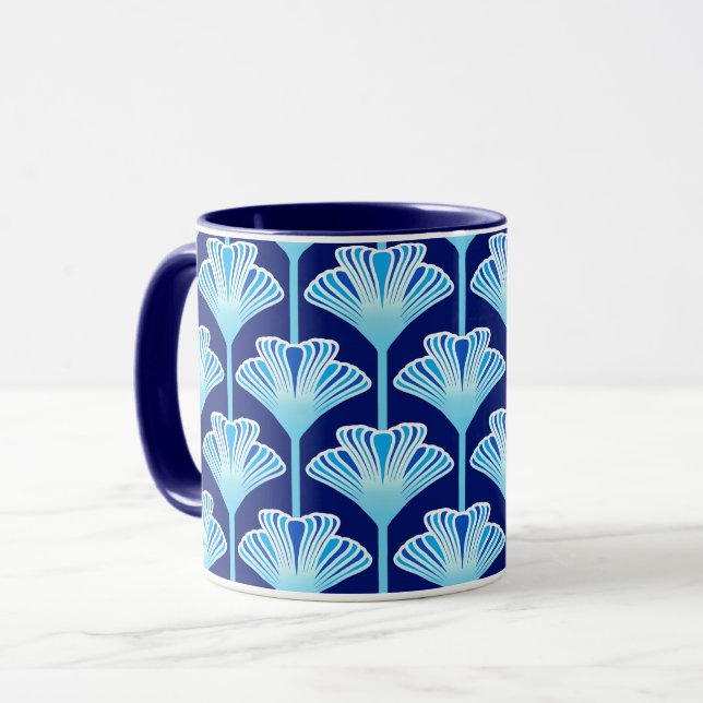 Art Deco Lily, Cobalt Blue, Aqua and White Mugg (Framsida vänster)