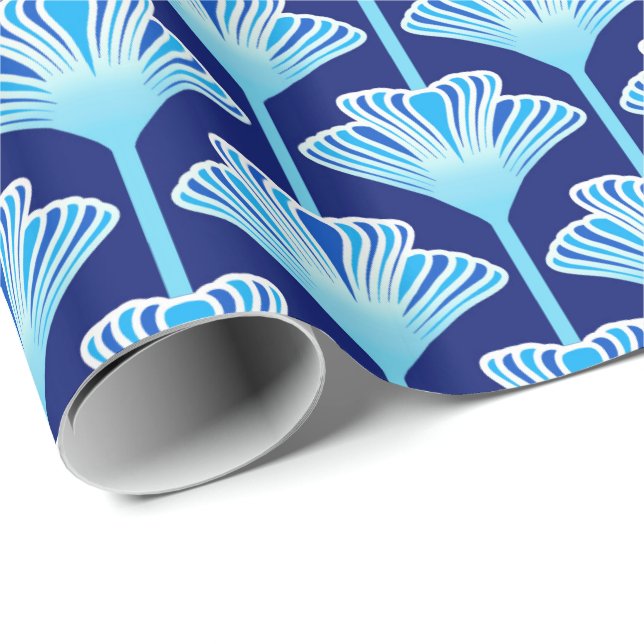 Art Deco Lily, Cobalt Blue, Aqua and White Presentpapper (Rullad Hörn)