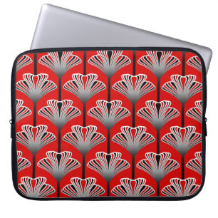 Art Deco Lily, Deep Red och Grått / Grått Laptop Fodral