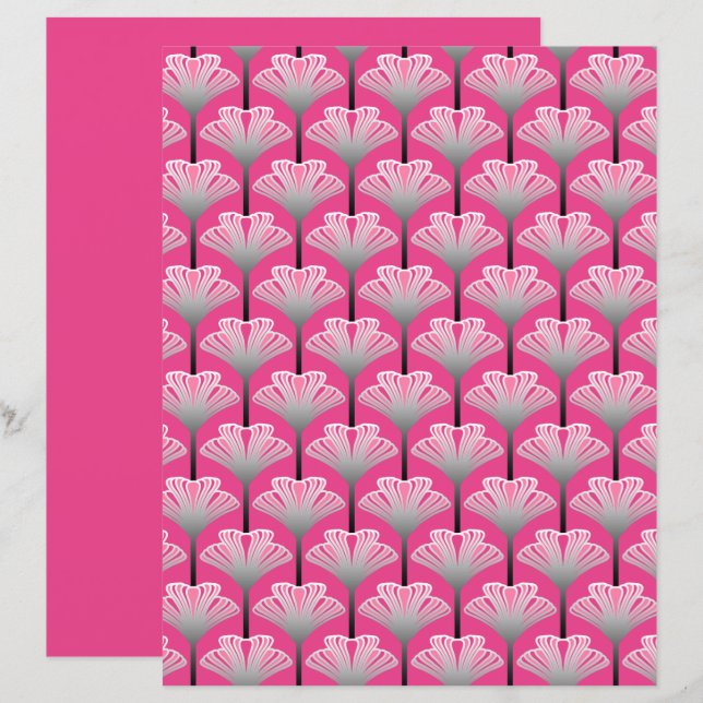 Art Deco Lily, Fuchsia Rosa och Silver Grått (Fram/baksida)