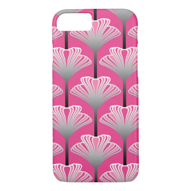 Art Deco Lily, Fuchsia Rosa och Silver Grått Case-Mate iPhone Skal (Baksida)