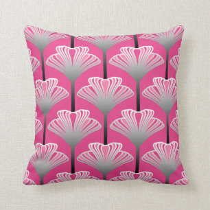 Art Deco Lily, Fuchsia Rosa och Silver Grått Kudde