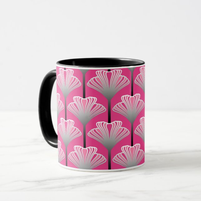 Art Deco Lily, Fuchsia Rosa och Silver Grått Mugg (Framsida vänster)