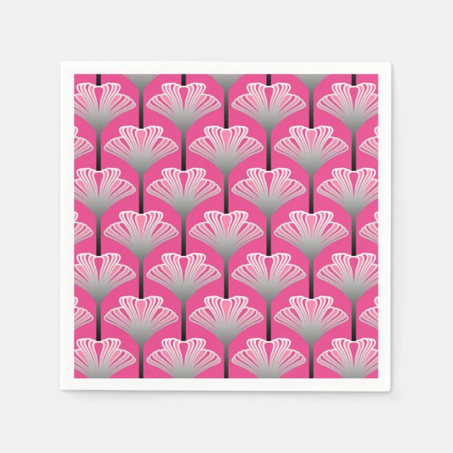 Art Deco Lily, Fuchsia Rosa och Silver Grått Pappersservett (Framsidan)