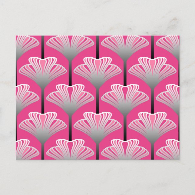 Art Deco Lily, Fuchsia Rosa och Silver Grått Vykort (Framsida)