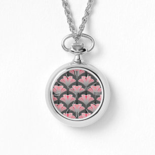 Art Deco Lily, Grått/Grått och korall Rosa Armbandsur