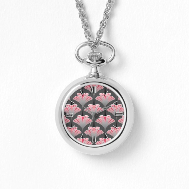 Art Deco Lily, Grått/Grått och korall Rosa Armbandsur (Framsida)